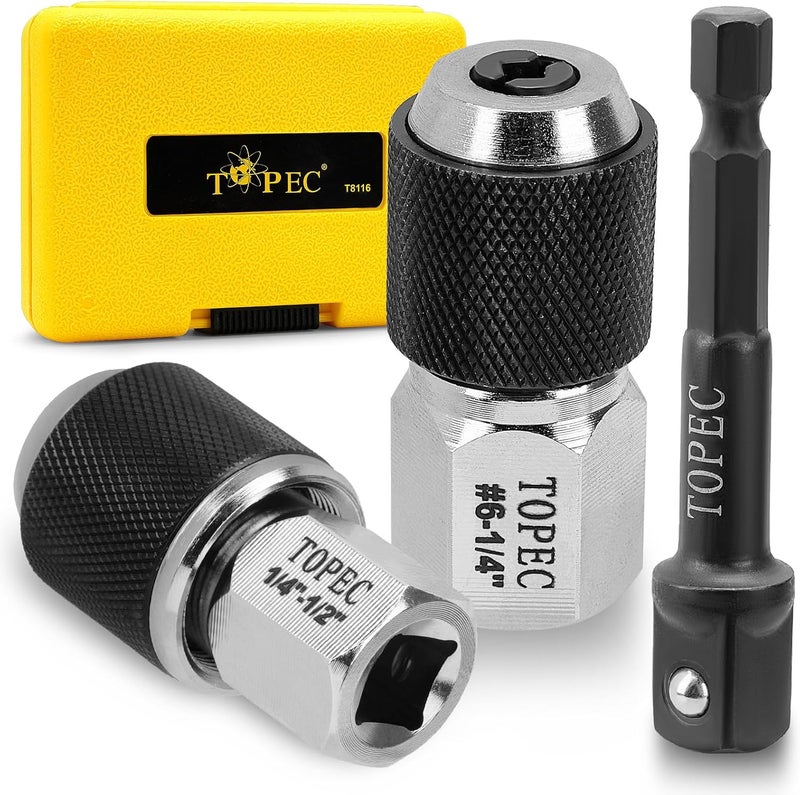 Topec 3-Piece Tap Socket Set, 3/8" Drive Tap Holder Socket with Adjustable Jaws, Compatible with Reamers, Screw Extractors (#6-1/2") - Image 1